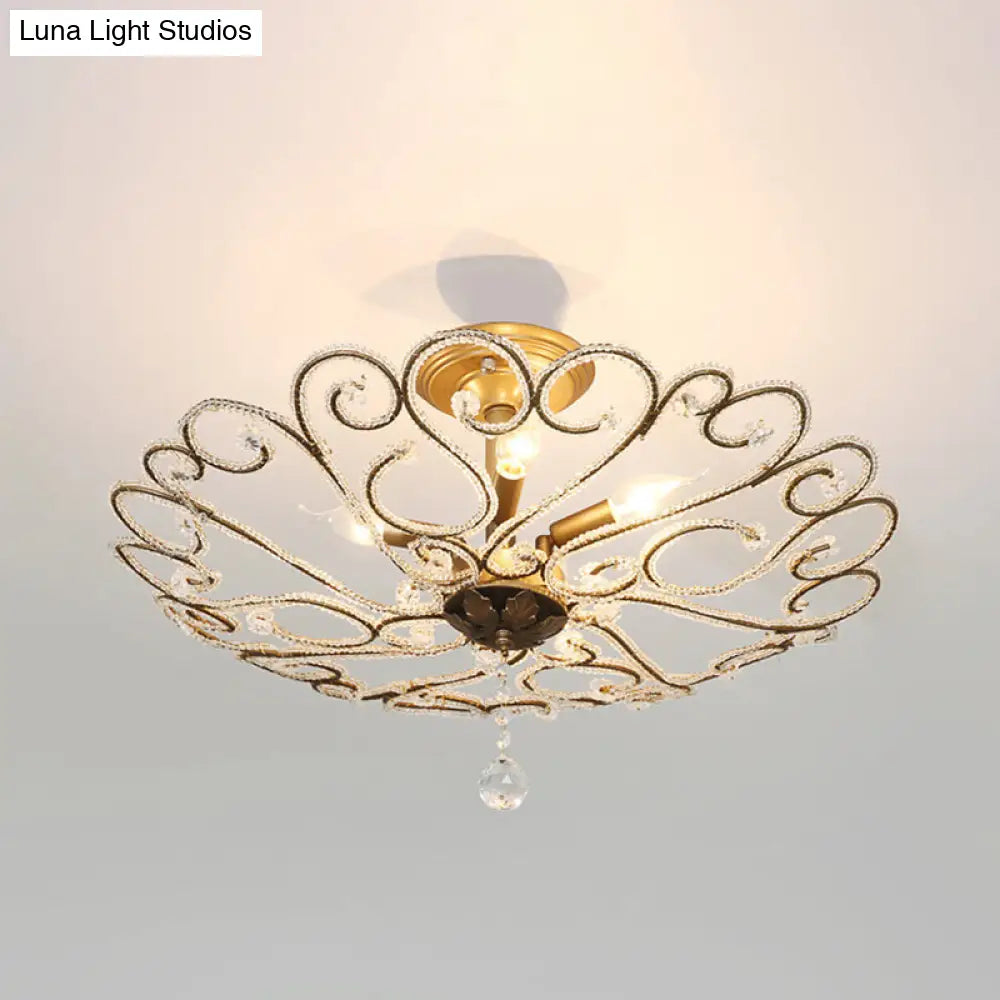 Modernist Gold Semi Mount Ceiling Light Fixture For Bedroom - 4/5-Light Flush Design With Crystal