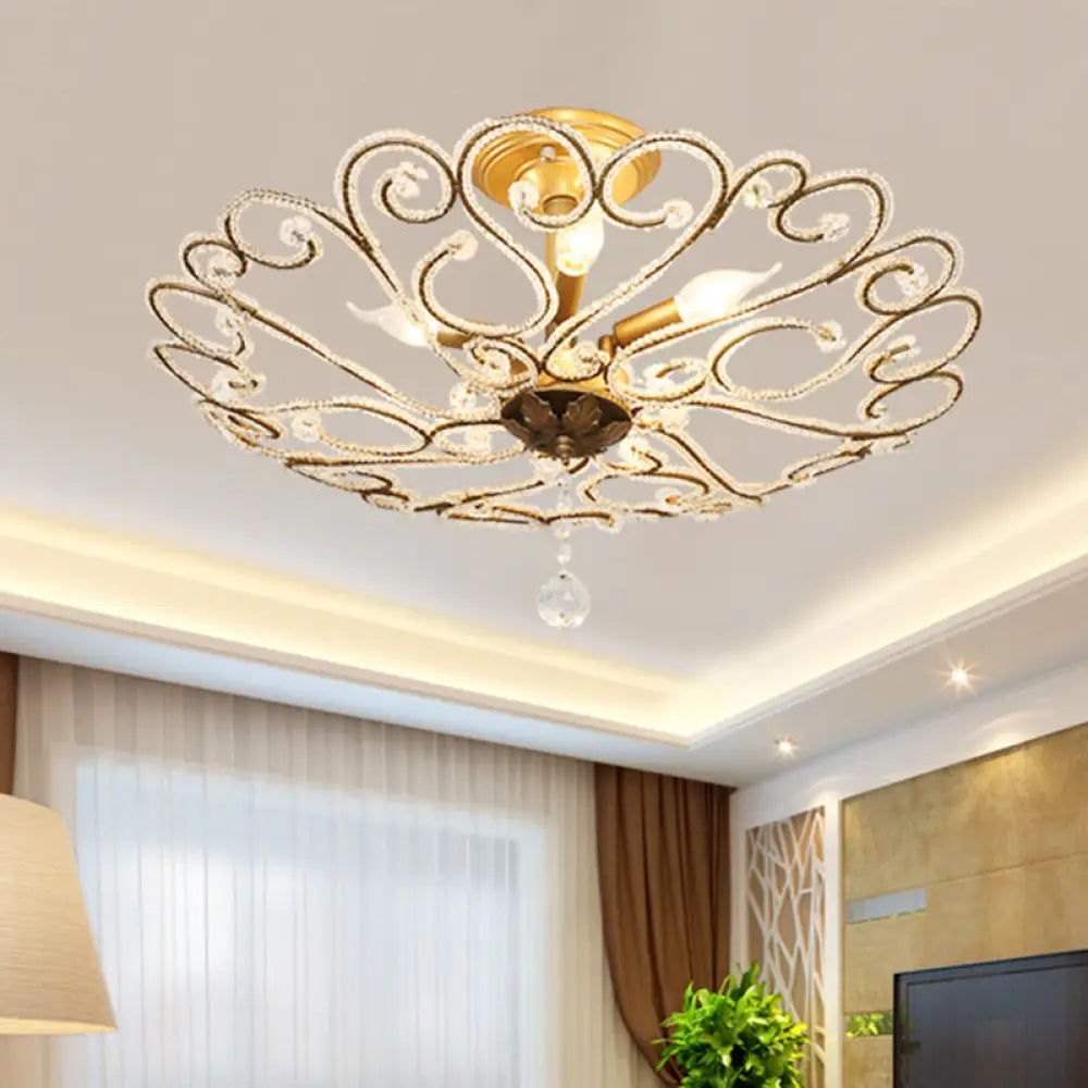 Modernist Gold Semi Mount Ceiling Light Fixture For Bedroom - 4/5 - Light Flush Design With Crystal