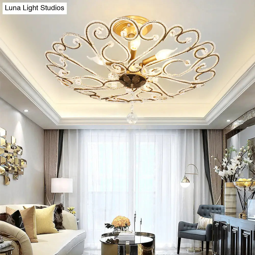 Modernist Gold Semi Mount Ceiling Light Fixture For Bedroom - 4/5 - Light Flush Design With Crystal