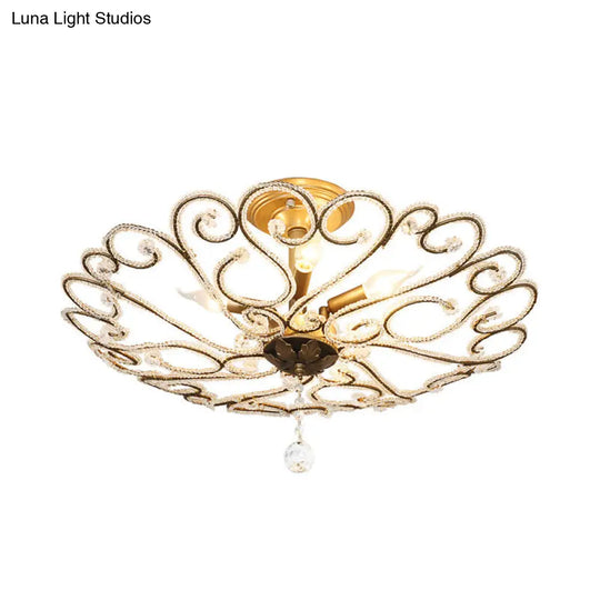 Modernist Gold Semi Mount Ceiling Light Fixture For Bedroom - 4/5-Light Flush Design With Crystal