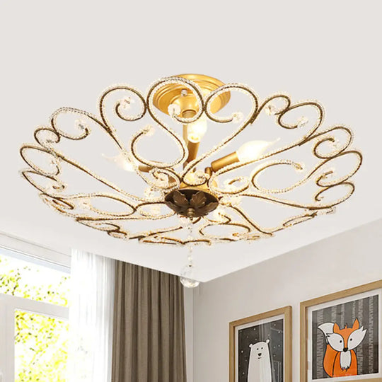 Modernist Gold Semi Mount Ceiling Light Fixture For Bedroom - 4/5 - Light Flush Design With Crystal