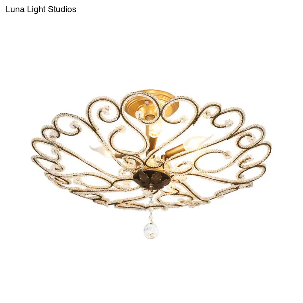 Modernist Gold Semi Mount Ceiling Light Fixture For Bedroom - 4/5 - Light Flush Design With Crystal