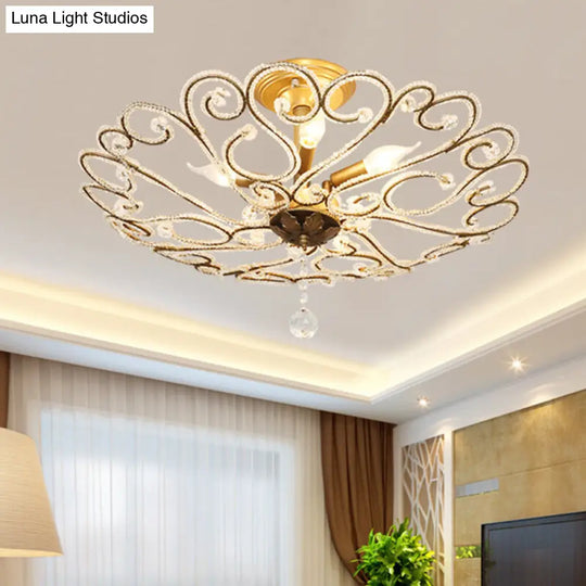 Modernist Gold Semi Mount Ceiling Light Fixture For Bedroom - 4/5-Light Flush Design With Crystal