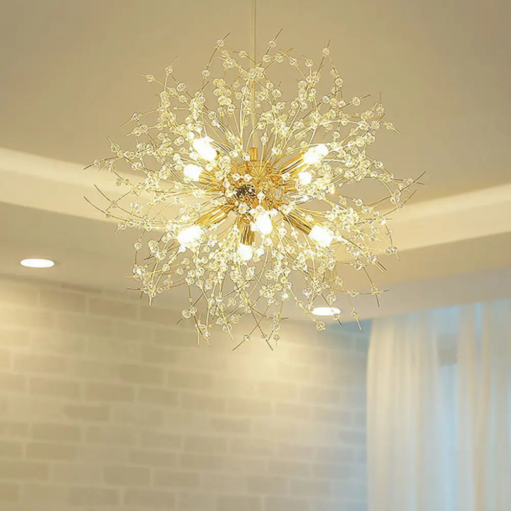 Modernist Gold/Silver Firework Chandelier With Clear Crystal Lights - 16/19.5 Wide 8/9/12 Hanging