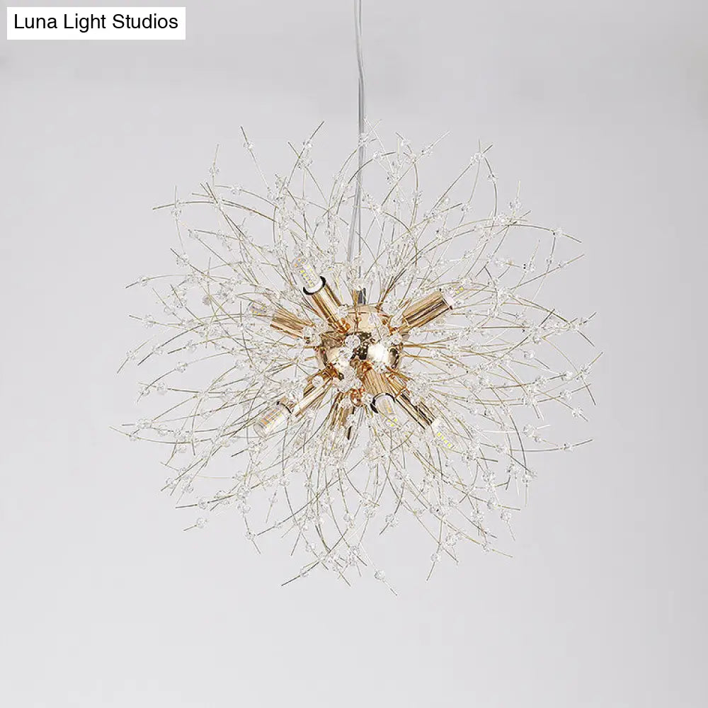 Modernist Gold/Silver Firework Chandelier With Clear Crystal Lights - 16/19.5 Wide 8/9/12 Hanging