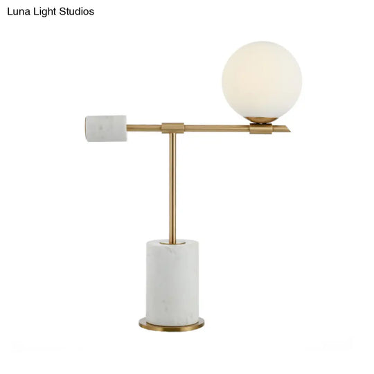 Modernist Gold Spherical Night Table Lamp - 1 Head Task Lighting With White Glass Shade