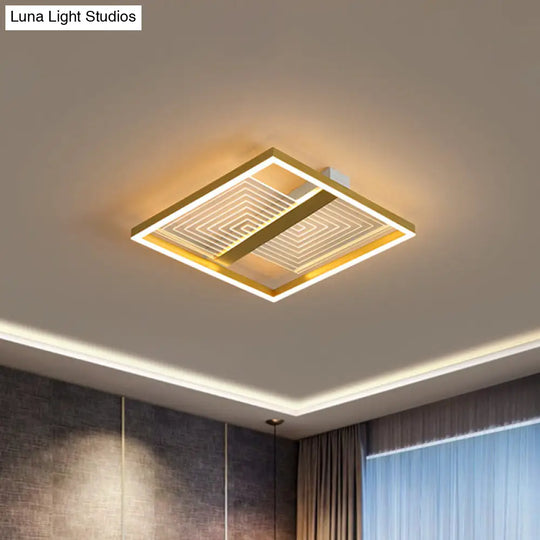 Modernist Gold Square Frame Led Ceiling Light Fixture In 16/19.5 Width - Flush Mount For Sitting