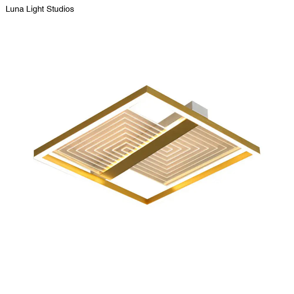 Modernist Gold Square Frame Led Ceiling Light Fixture In 16/19.5 Width - Flush Mount For Sitting