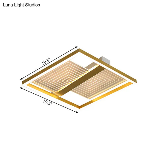 Modernist Gold Square Frame Led Ceiling Light Fixture In 16/19.5 Width - Flush Mount For Sitting