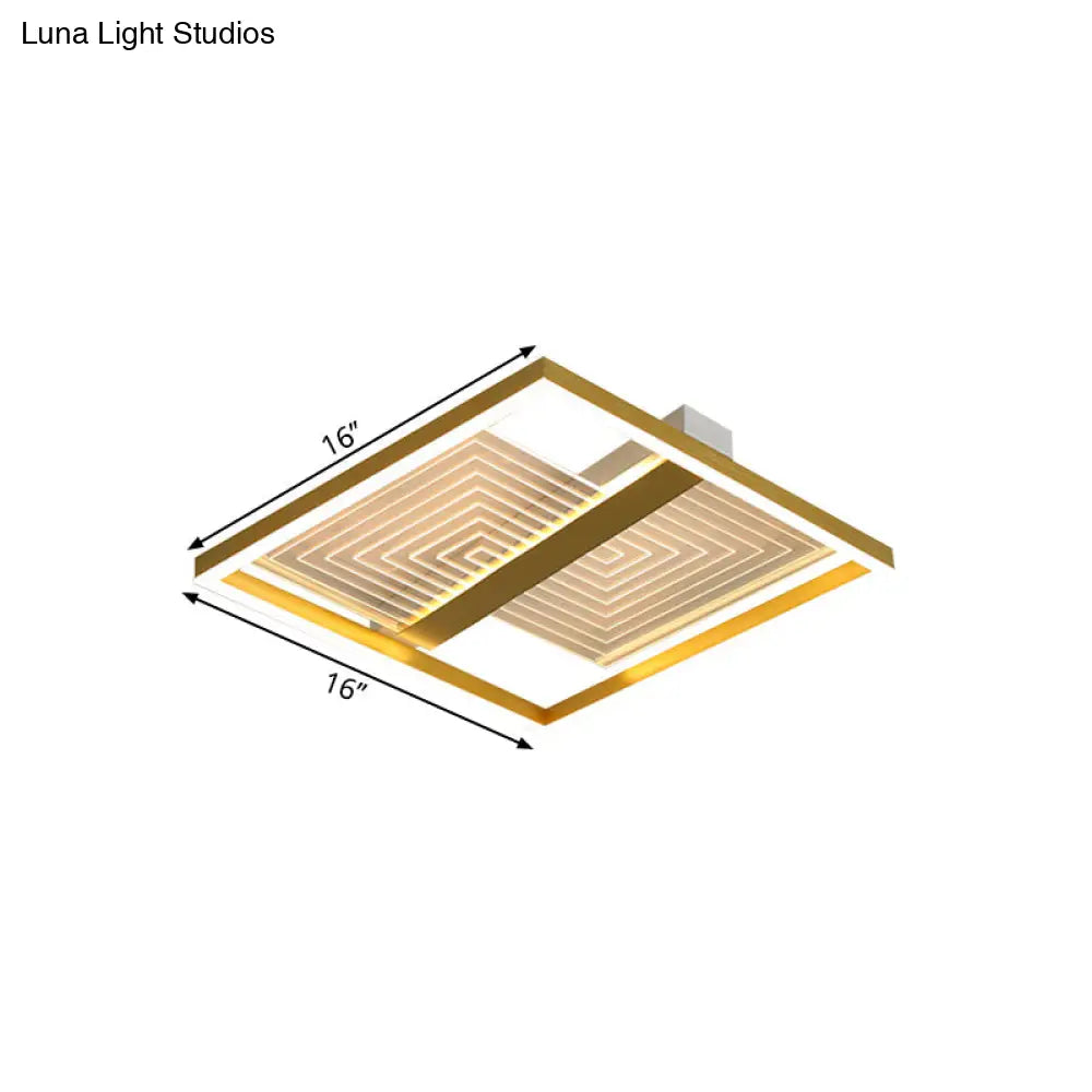 Modernist Gold Square Frame Led Ceiling Light Fixture In 16/19.5 Width - Flush Mount For Sitting