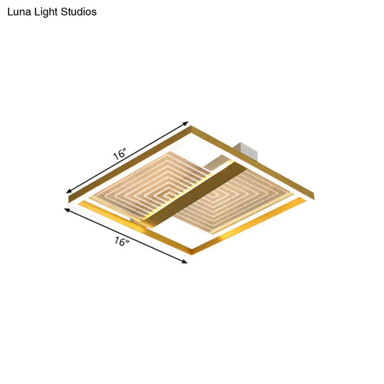 Modernist Gold Square Frame Led Ceiling Light Fixture In 16/19.5 Width - Flush Mount For Sitting