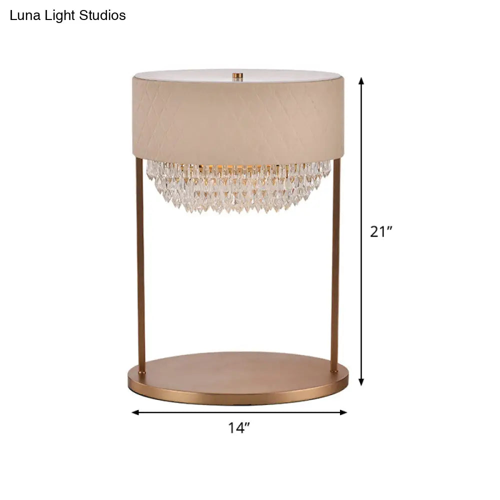 Modernist Gold Tiered Desk Lamp With Crystal Faceted Table Light & Leather Shade