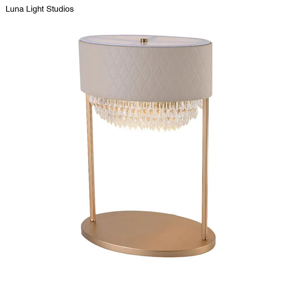 Modernist Gold Tiered Desk Lamp With Crystal Faceted Table Light & Leather Shade