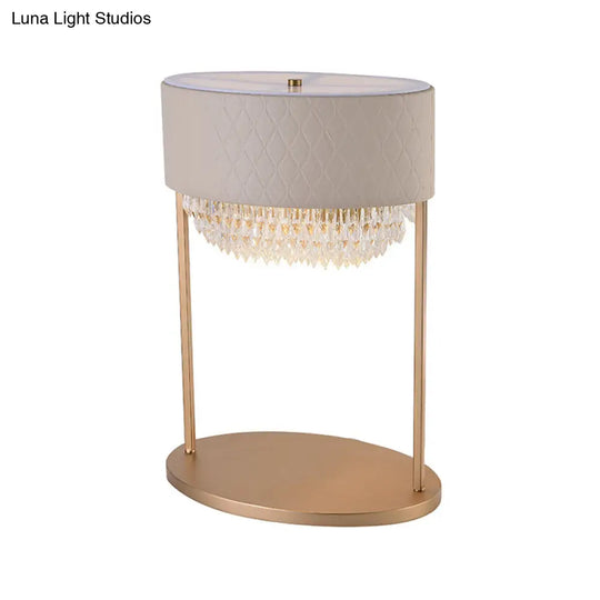 Modernist Gold Tiered Desk Lamp With Crystal Faceted Table Light & Leather Shade