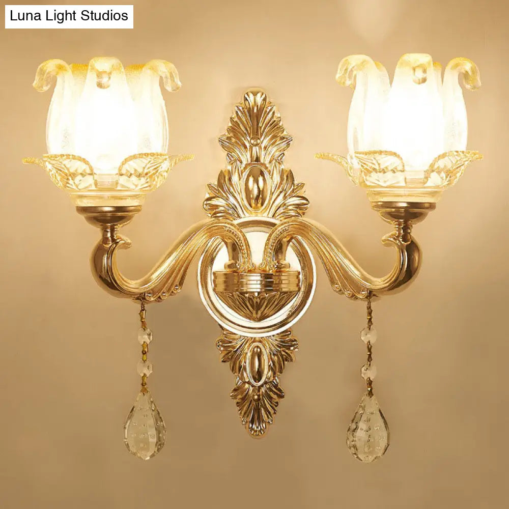 Modernist Gold Wall Sconce With Glass Shade - Elegant Living Room Fixture