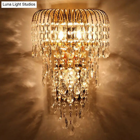 Modernist Gold Wicker Crystal Wall Lamp 3-Light Bedroom Sconce Lighting