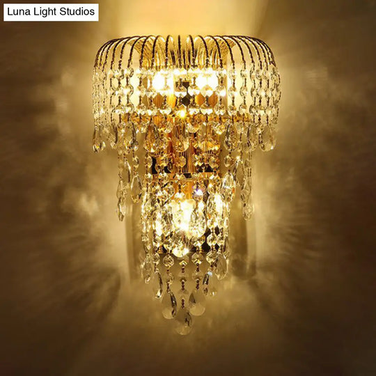 Modernist Gold Wicker Crystal Wall Lamp 3-Light Bedroom Sconce Lighting