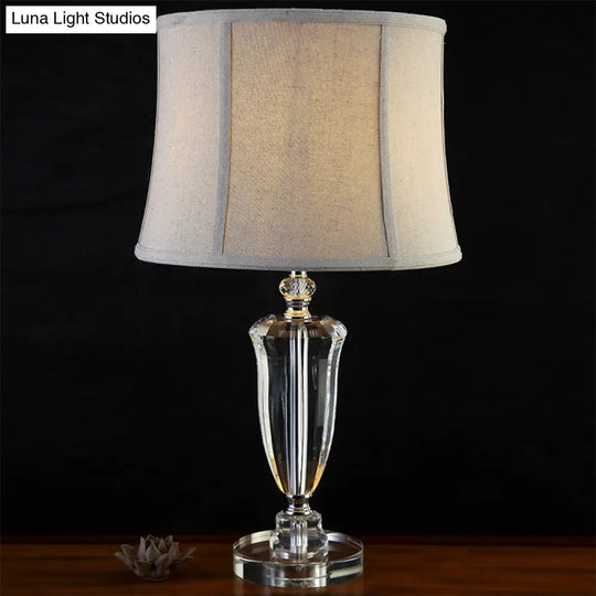 Modernist Grey Bell Night Table Lamp With Fabric Shade