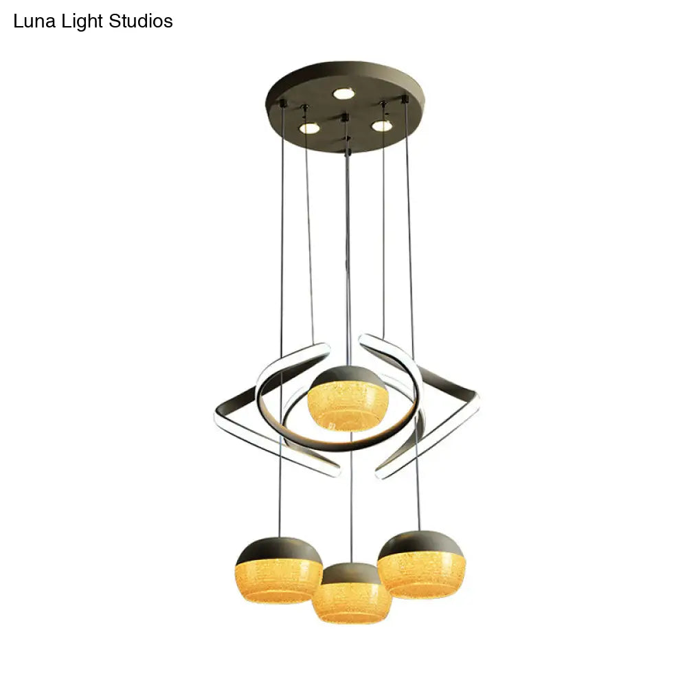 Modern Grey Oval Cluster Pendant Light - 4 Lights Acrylic Led Hanging Lamp With Twisting Beam