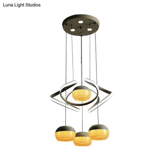 Modern Grey Oval Cluster Pendant Light - 4 Lights Acrylic Led Hanging Lamp With Twisting Beam