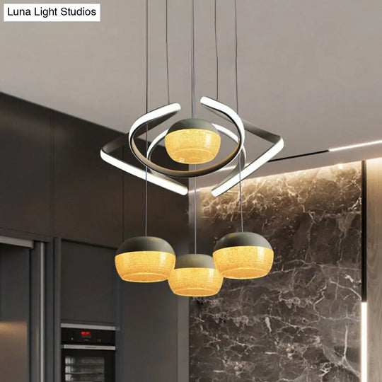 Modern Grey Oval Cluster Pendant Light - 4 Lights Acrylic Led Hanging Lamp With Twisting Beam