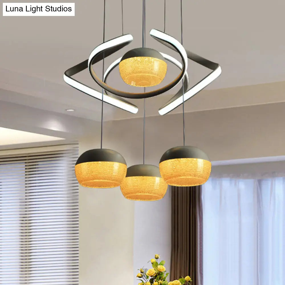 Modern Grey Oval Cluster Pendant Light - 4 Lights Acrylic Led Hanging Lamp With Twisting Beam