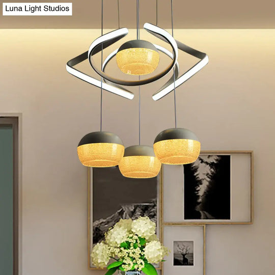 Modern Grey Oval Cluster Pendant Light - 4 Lights Acrylic Led Hanging Lamp With Twisting Beam