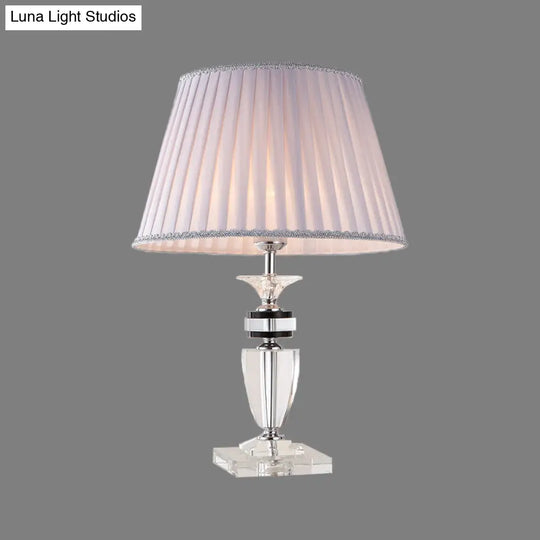 Modernist Grey Pleated Desk Lamp With Clear Crystal Jar Base