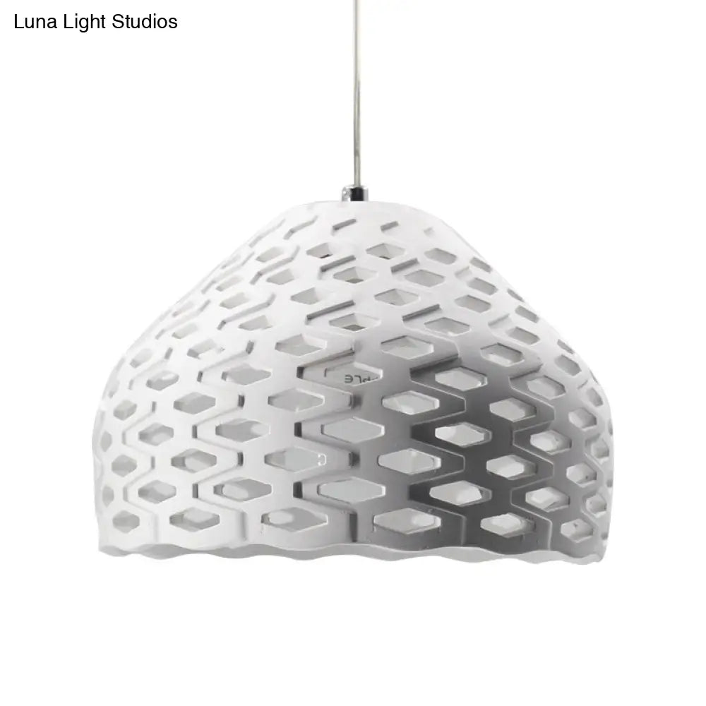 White Modernist Gypsum Pendant Light With Domed Hollow Out Design