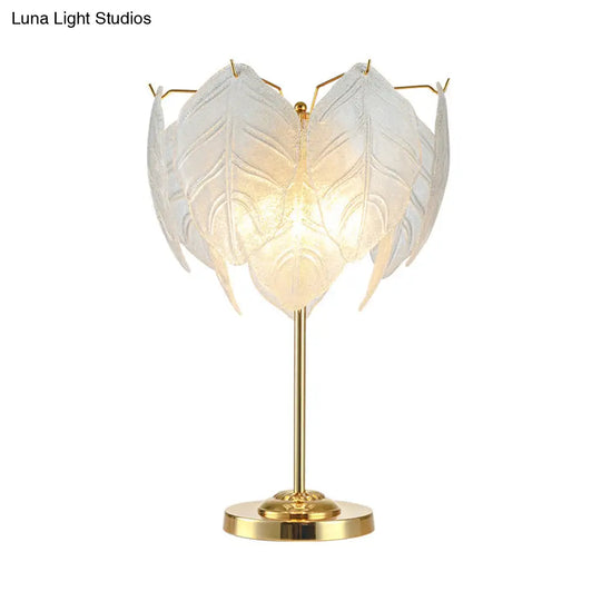 Modernist Hand-Cut Crystal Leaf Reading Light - 3/4 Bulbs 14/16 Wide Gold Nightstand Lamp