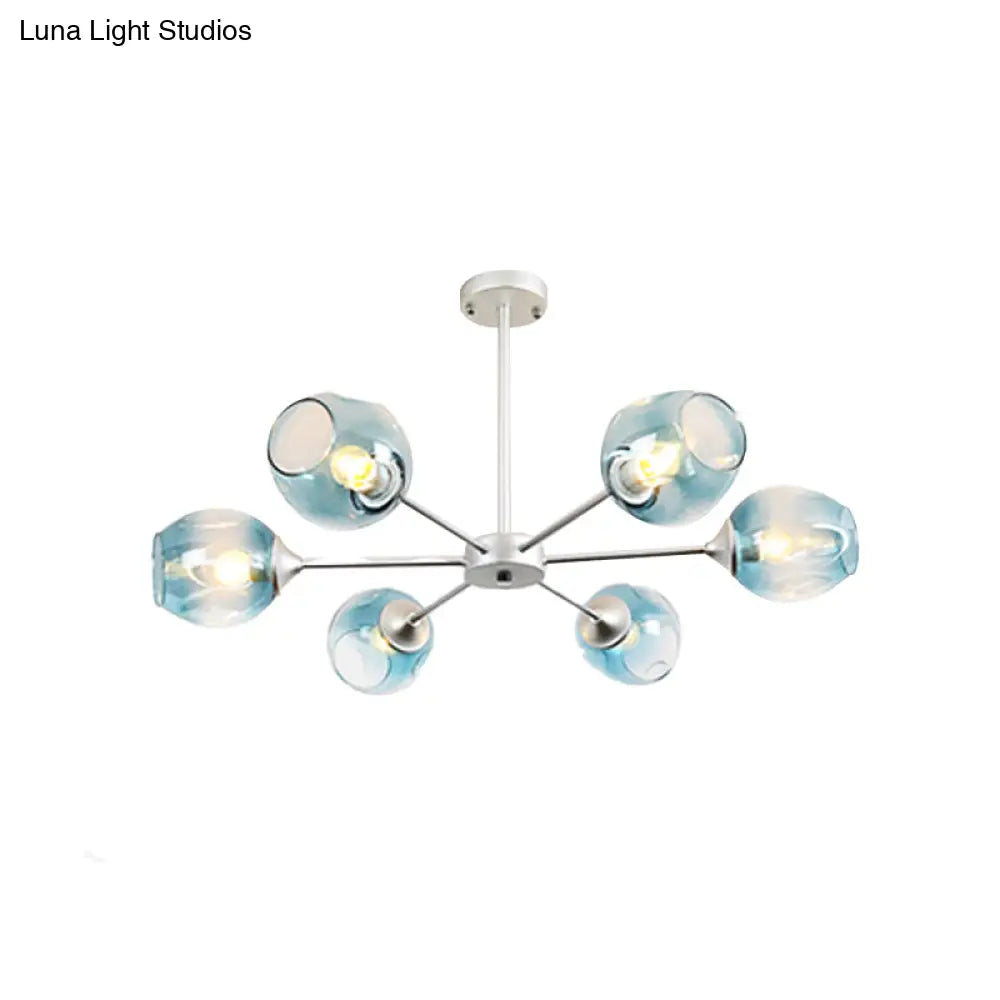 Modernist Hanging Chandelier - Black/Chrome Sputnik Suspension Pendant With Blue/Amber Glass Shade