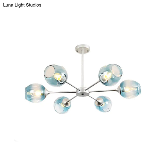 Modernist Hanging Chandelier - Black/Chrome Sputnik Suspension Pendant With Blue/Amber Glass Shade