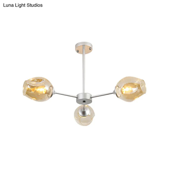 Modernist Hanging Chandelier - Black/Chrome Sputnik Suspension Pendant With Blue/Amber Glass Shade