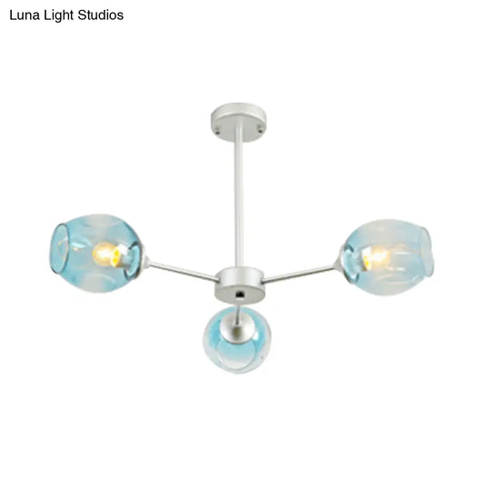 Modernist Hanging Chandelier - Black/Chrome Sputnik Suspension Pendant With Blue/Amber Glass Shade