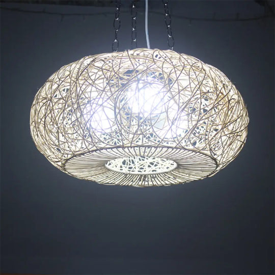 Modernist Hanging Rattan Lantern Light: Wood Ceiling Pendant Lamp For Living Room