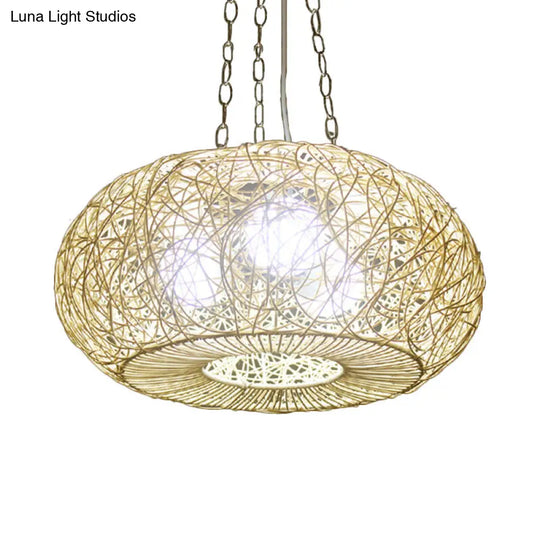 Modern Rattan Lantern Pendant Light For Living Room - Wood Ceiling Lamp