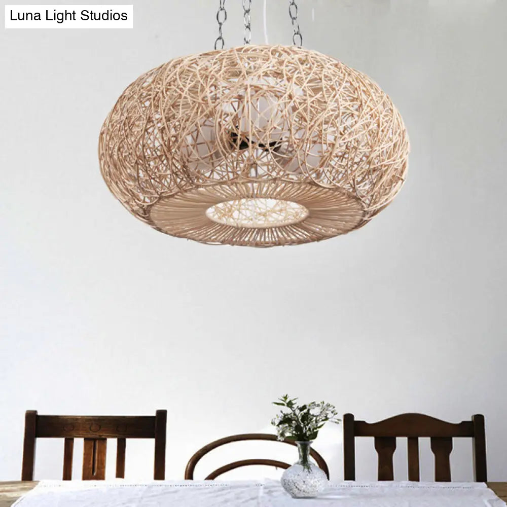 Modern Rattan Lantern Pendant Light For Living Room - Wood Ceiling Lamp