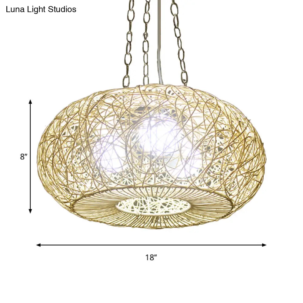 Modernist Hanging Rattan Lantern Light: Wood Ceiling Pendant Lamp For Living Room