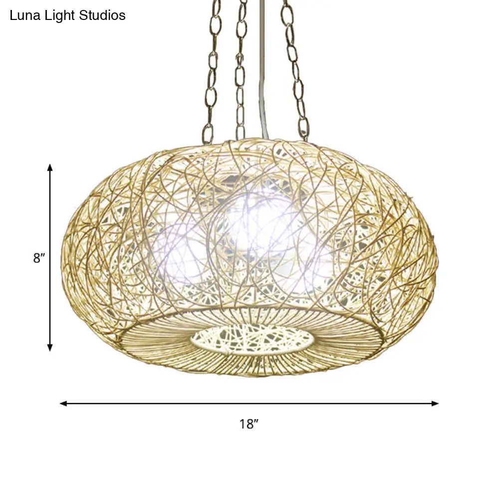 Modern Rattan Lantern Pendant Light For Living Room - Wood Ceiling Lamp