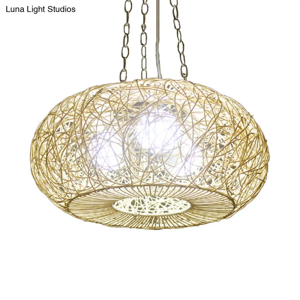 Modernist Hanging Rattan Lantern Light: Wood Ceiling Pendant Lamp For Living Room