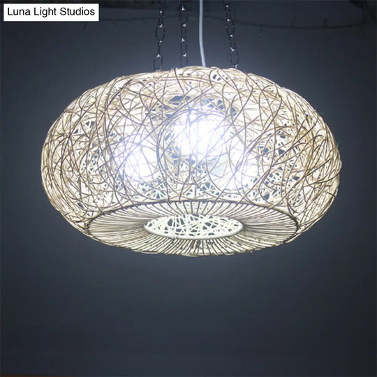 Modern Rattan Lantern Pendant Light For Living Room - Wood Ceiling Lamp