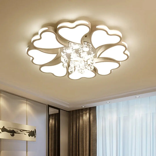 Modernist Heart Flush Light Metallic Ceiling Fixture With Crystal Accent - White 6/8 Bulbs 8 /