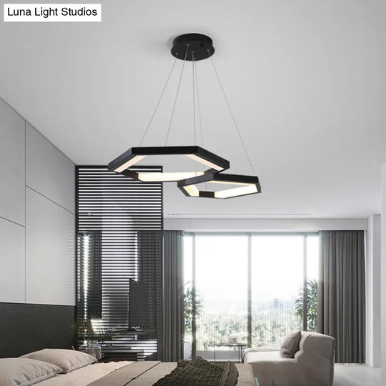 Modernist Hexagon Acrylic Chandelier - Black Led Ceiling Light With White/Warm 1/2/3 Lights