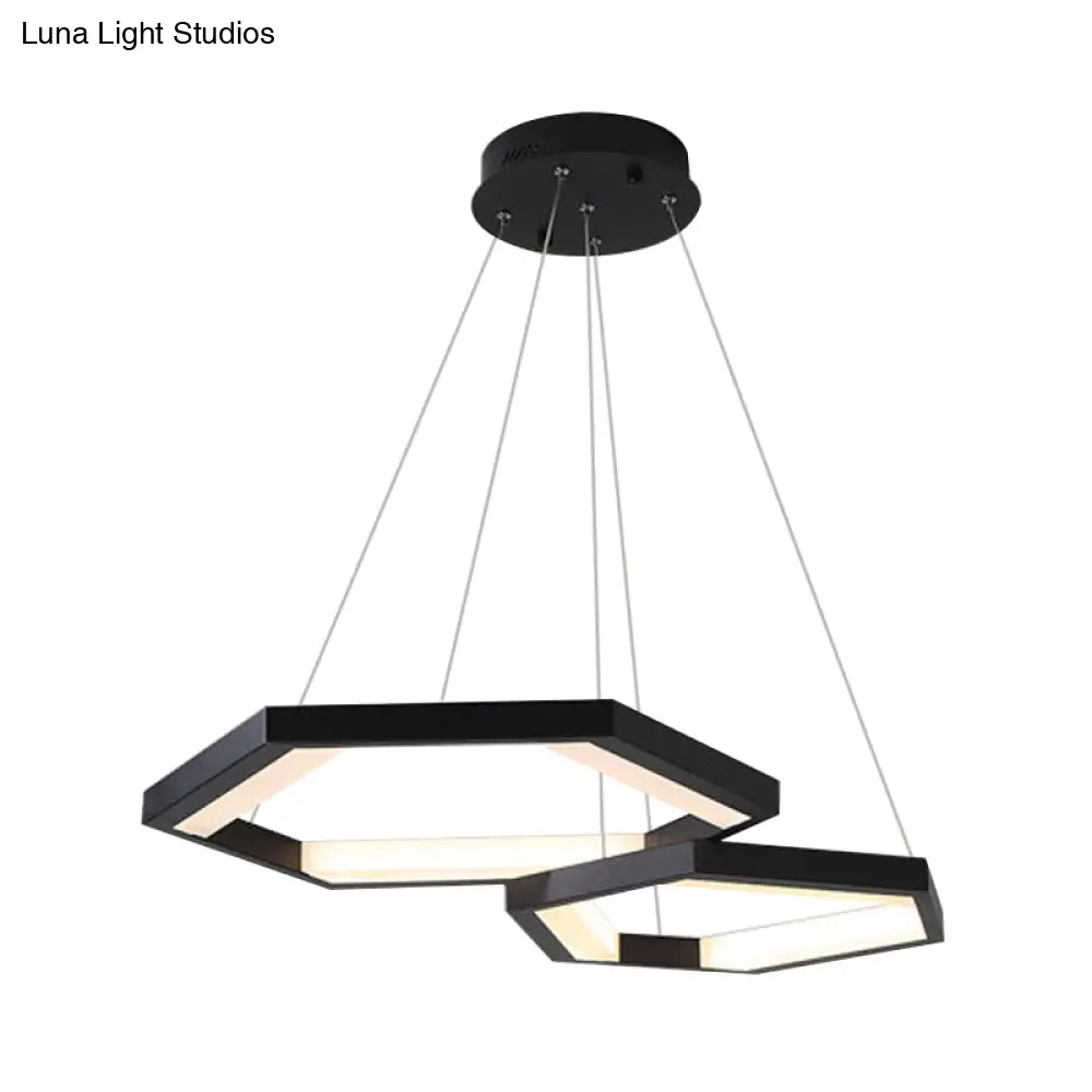 Modernist Hexagon Acrylic Chandelier - Black Led Ceiling Light With White/Warm 1/2/3 Lights