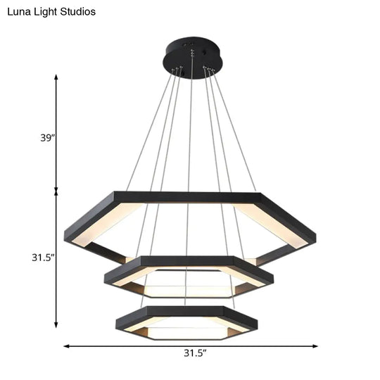 Modernist Hexagon Acrylic Chandelier - Black Led Ceiling Light With White/Warm 1/2/3 Lights