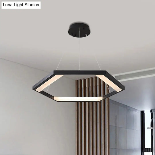 Modernist Hexagon Acrylic Chandelier - Black Led Ceiling Light With White/Warm 1/2/3 Lights