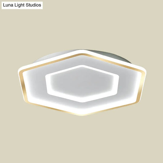 Modernist Hexagon Flush Pendant Ceiling Light In White/Gold Acrylic Led 16.5’/20.5’ Wide