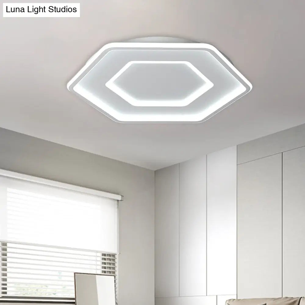 Modernist Hexagon Flush Pendant Ceiling Light In White/Gold Acrylic Led 16.5/20.5 Wide