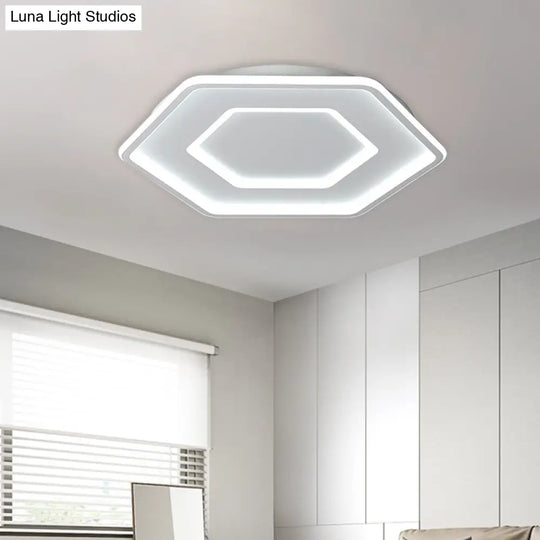 Modernist Hexagon Flush Pendant Ceiling Light In White/Gold Acrylic Led 16.5’/20.5’ Wide