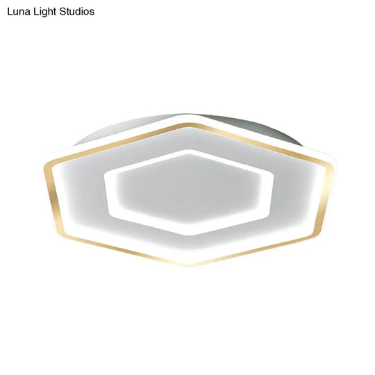 Modernist Hexagon Flush Pendant Ceiling Light In White/Gold Acrylic Led 16.5/20.5 Wide